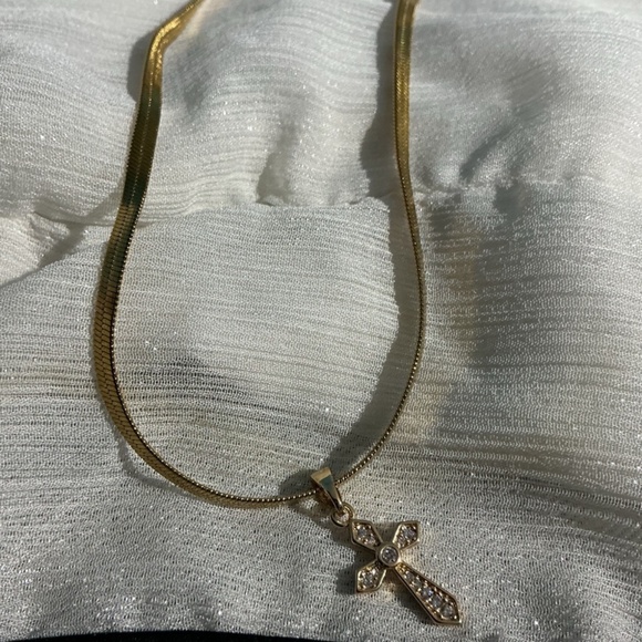 Gorgeous Hypoallergenic Gold Cross Herringbone Necklace - Picture 2 of 15